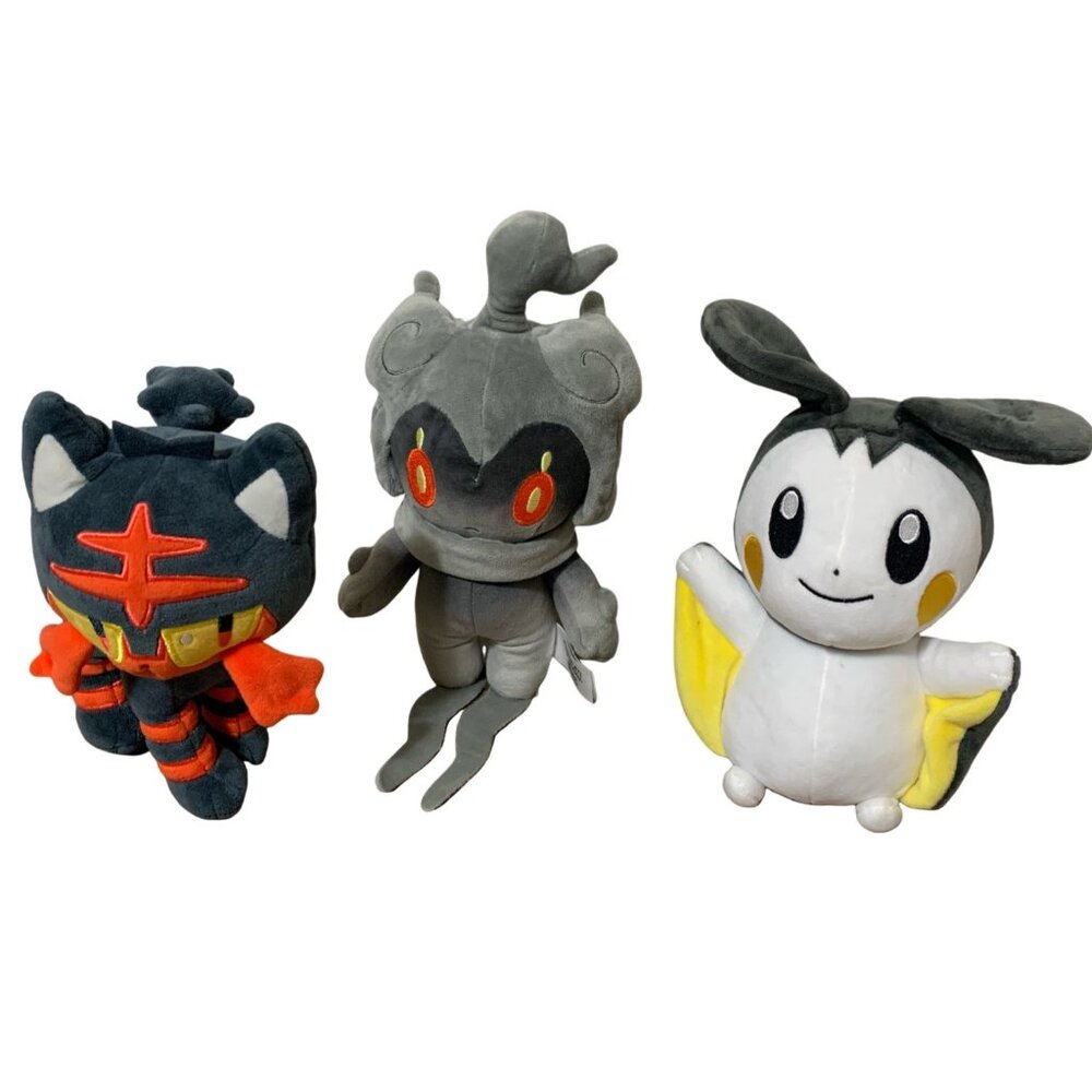 Set of 3 Pokemon Plushies Emolga, Marshadow & Litten